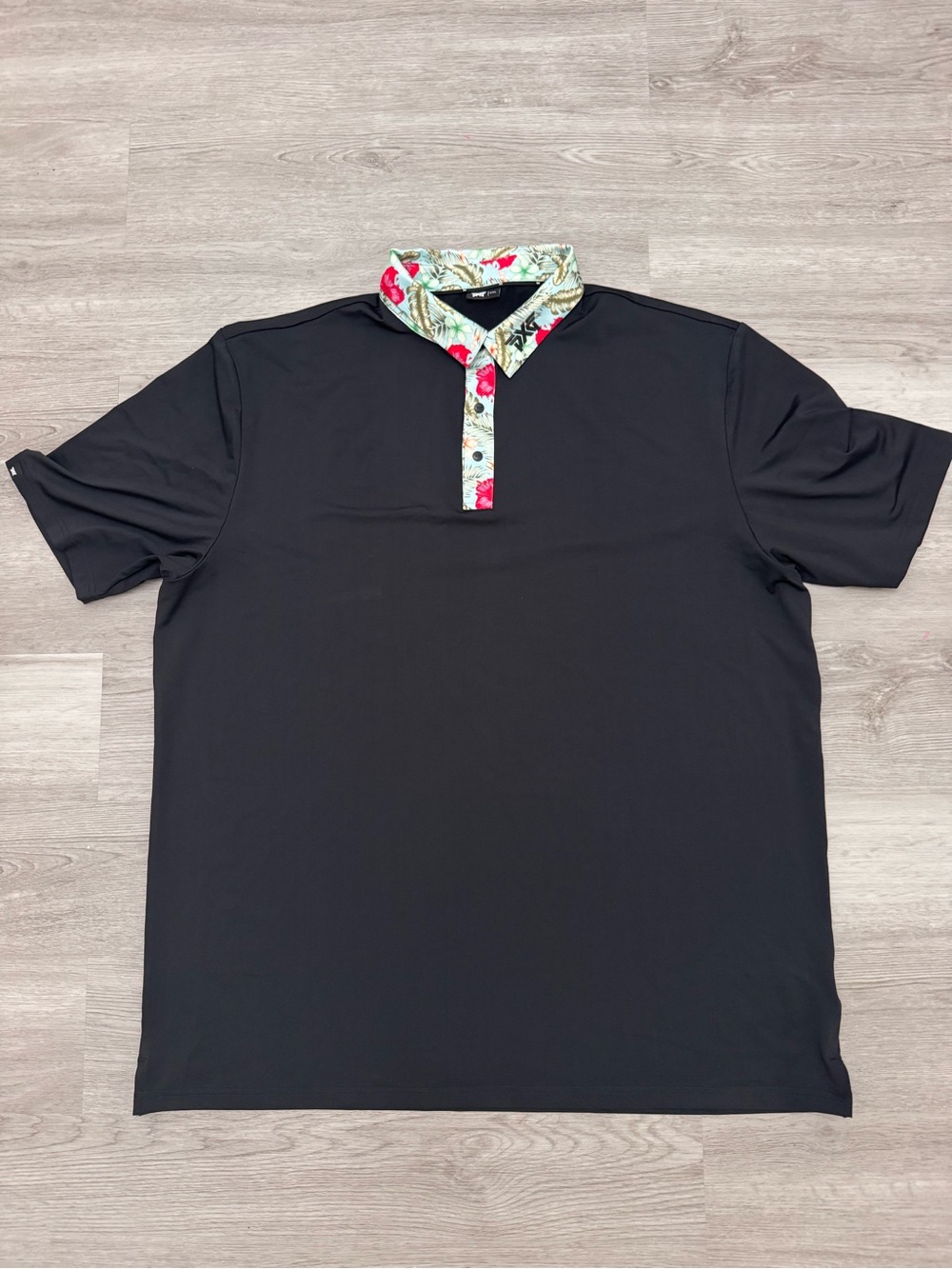 PXG Black Polo Shirt floral collar xxl